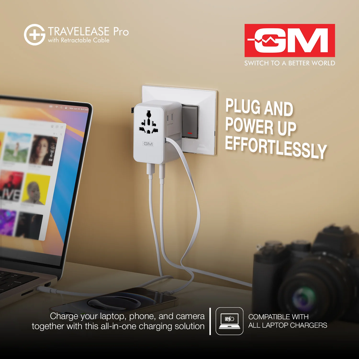 TravelEase Pro 70W Adapter for 150+ Countries with Retractable Cable (White) - Image 7