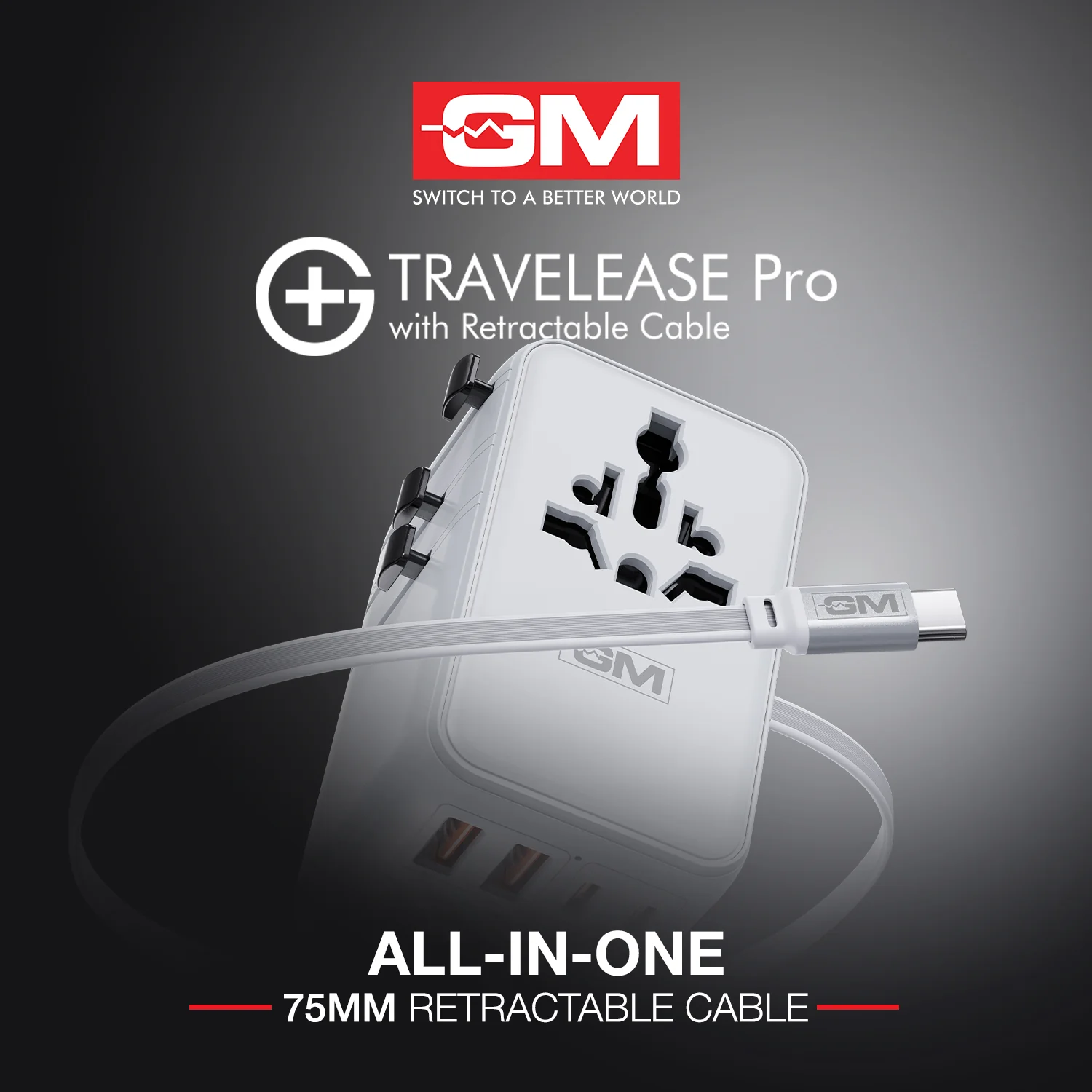 TravelEase Pro 70W Adapter for 150+ Countries with Retractable Cable (White) - Image 9