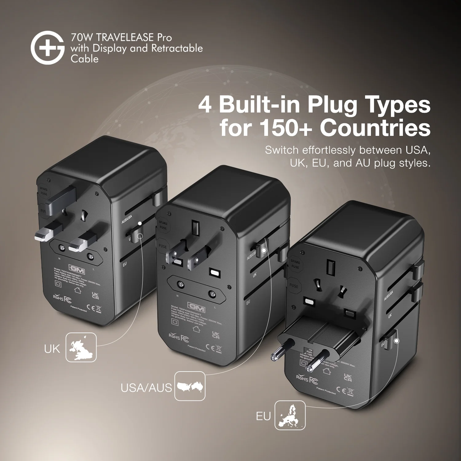 TravelEase Pro 70W with Display - 150 Countries ( Black ) - Image 9